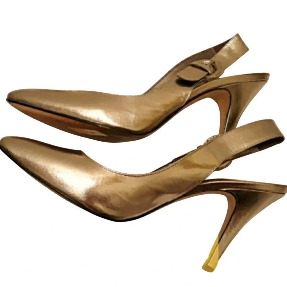 Antonio Melani Gold Metallic‎ Leather Slingback Heels Pointed Toe Pumps 8.5M